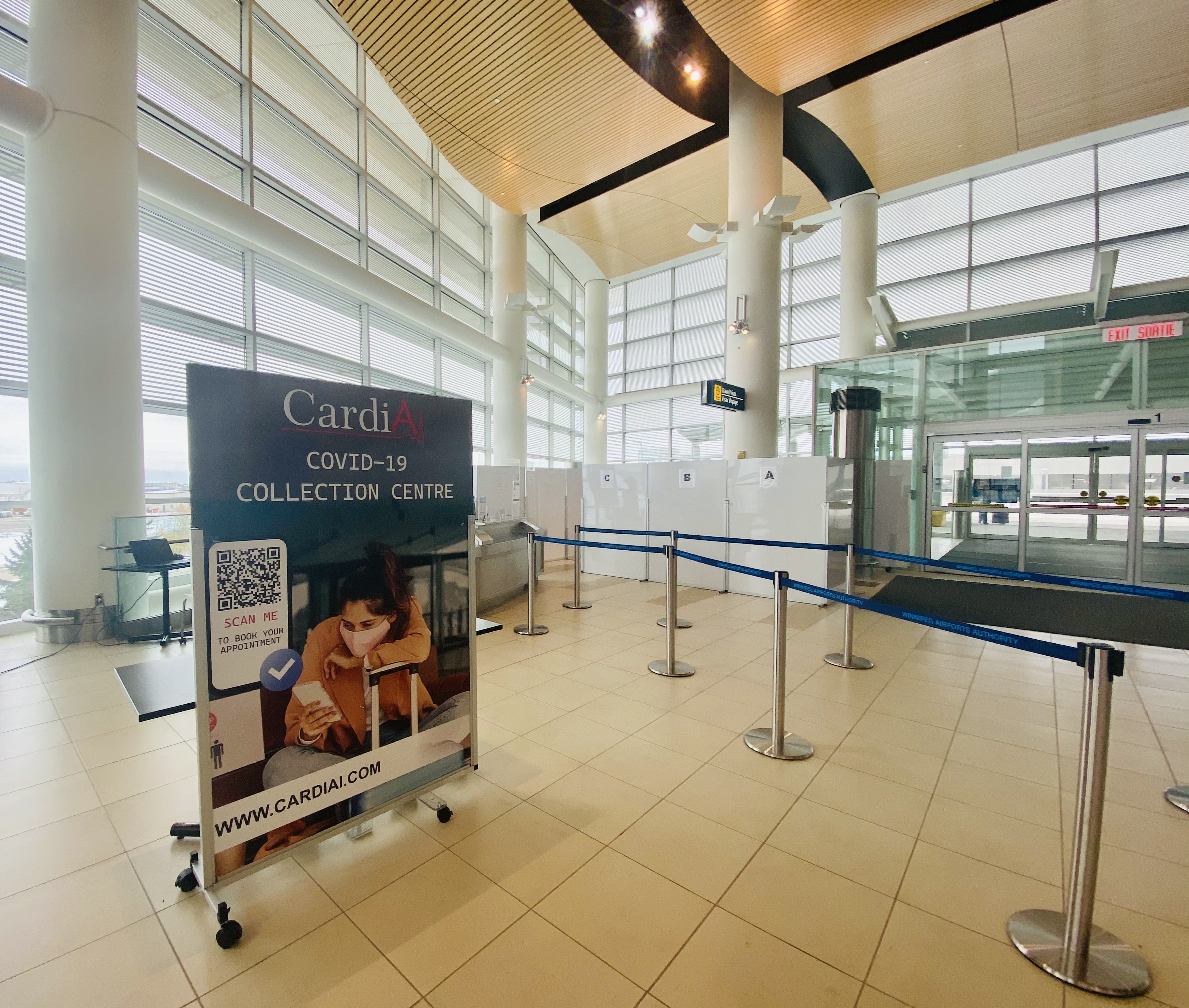 A new COVID-19 testing facility operated by Canadian medical research and biotech company CardiAI at Winnipeg Richardson International Airport