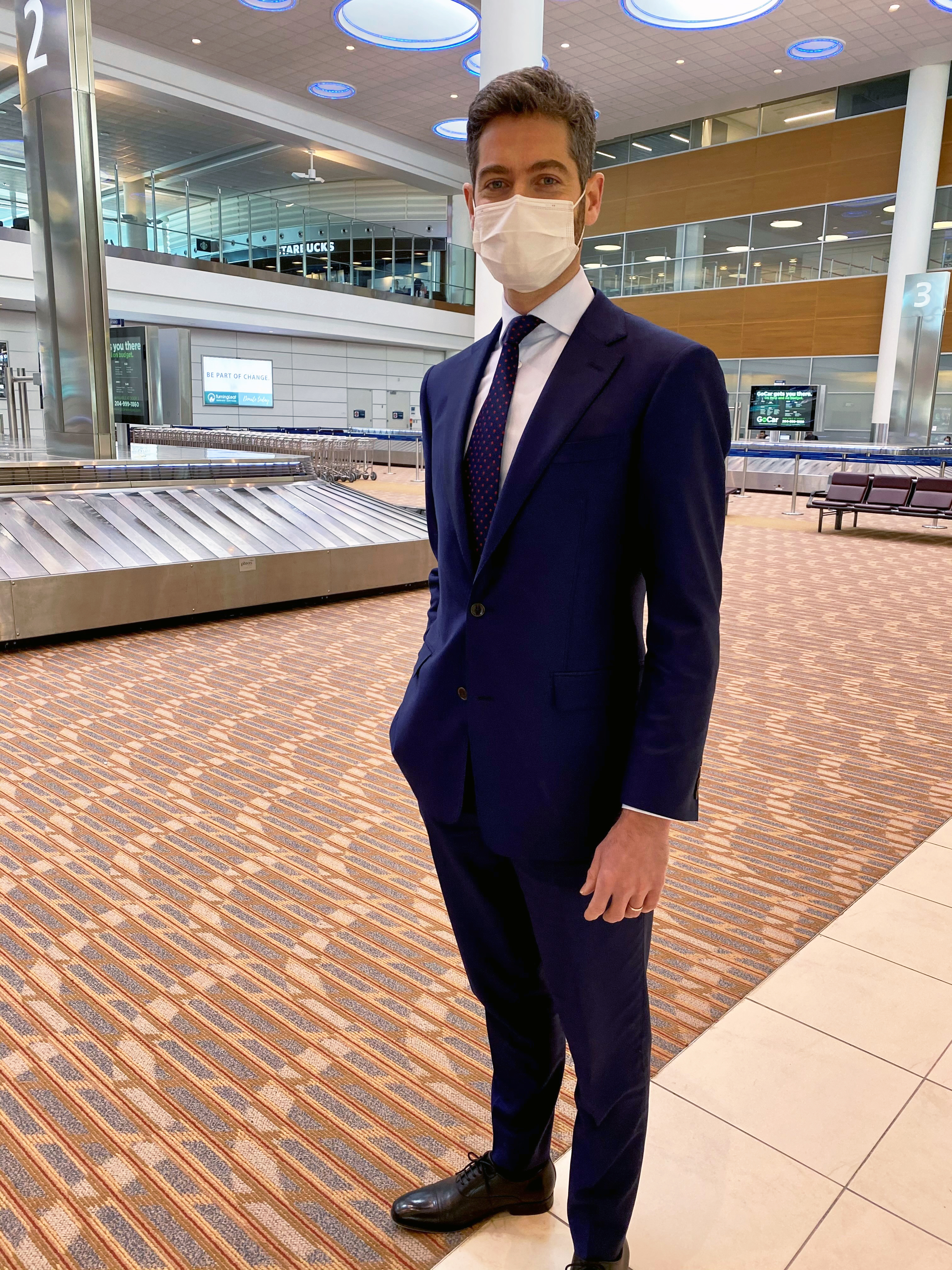 Winnipeg Airports Authority President & CEO Nick Hays stands in the Arrivals Hall of Winnipeg Richardson International Airport.